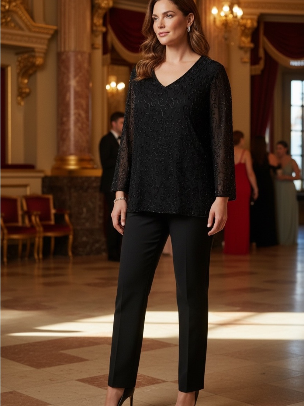 Gunit Elegant Black Sequin Top for Women-EUC